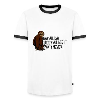 Nap all day sleep all night party never - Men's Ringer Shirt - white/black - Front - AI Model Female 172 light (172cm) & AI Model Male 178 dark (178cm)