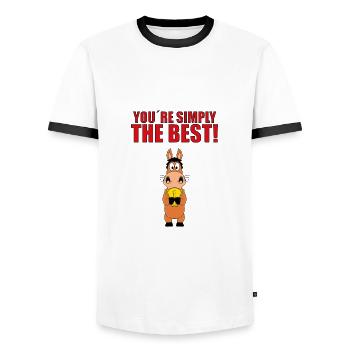 PFERD - POKAL - YOU´RE SIMPLY THE BEST! - Männer Kontrast-T-Shirt - Weiß/Schwarz - Vorne - AI Model Female 172 light (172cm) & AI Model Male 178 dark (178cm)