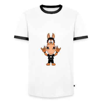 PFERD - MUSIK - ROCK - HEAVY METAL - TIERISCH - Männer Kontrast-T-Shirt - Weiß/Schwarz - Vorne - AI Model Female 172 light (172cm) & AI Model Male 178 dark (178cm)