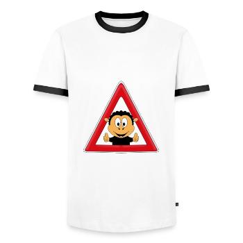 ACHTUNG - SCHWARZES SCHAF - SCHAF - SCHAFE - TIER - Männer Kontrast-T-Shirt - Weiß/Schwarz - Vorne - AI Model Female 172 light (172cm) & AI Model Male 178 dark (178cm)