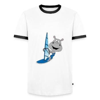 NILPFERD - HIPPO - FLUSSPFERD - WINDSURFER - TIER - Männer Kontrast-T-Shirt - Weiß/Schwarz - Vorne - AI Model Female 172 light (172cm) & AI Model Male 178 dark (178cm)