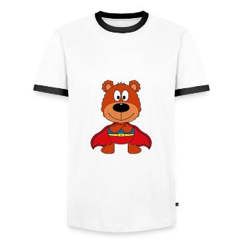 SUPERHELD - TEDDYBÄR - TEDDY - KIND - BABY - Männer Kontrast-T-Shirt - Weiß/Schwarz - Vorne - AI Model Female 172 light (172cm) & AI Model Male 178 dark (178cm)
