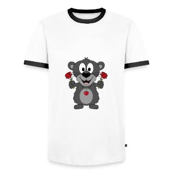 PANTHER - BLUMEN - TIER - KIND - BABY - LIEBE - Männer Kontrast-T-Shirt - Weiß/Schwarz - Vorne - AI Model Female 172 light (172cm) & AI Model Male 178 dark (178cm)