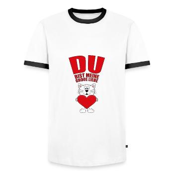 KATZE - CAT - DU BIST MEINE GROßE LIEBE - Männer Kontrast-T-Shirt - Weiß/Schwarz - Vorne - AI Model Female 172 light (172cm) & AI Model Male 178 dark (178cm)