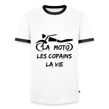 La Moto Les copains La Vie - T-shirt contrasté Homme - blanc/noir - Devant - AI Model Female 172 light (172cm) & AI Model Male 178 dark (178cm)