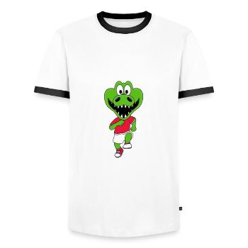 LAUFEN - JOGGEN - SPORT - KROKODIL - BABY - KIND - Männer Kontrast-T-Shirt - Weiß/Schwarz - Vorne - AI Model Female 172 light (172cm) & AI Model Male 178 dark (178cm)