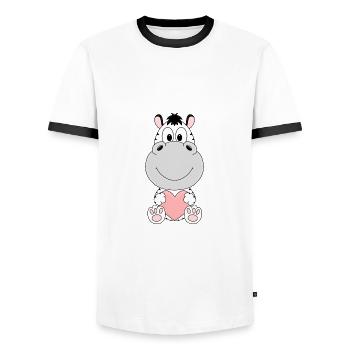 ZEBRA - HERZ - LIEBE - TIER - KIND - BABY - Männer Kontrast-T-Shirt - Weiß/Schwarz - Vorne - AI Model Female 172 light (172cm) & AI Model Male 178 dark (178cm)