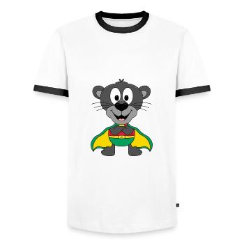 PANTHER - SUPERHELD - TIER - KIND - BABY - Männer Kontrast-T-Shirt - Weiß/Schwarz - Vorne - AI Model Female 172 light (172cm) & AI Model Male 178 dark (178cm)