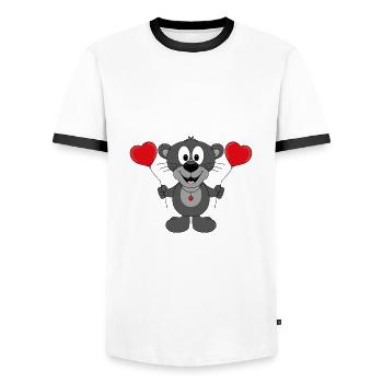 PANTHER - LIEBE - TIER - KIND - BABY - Männer Kontrast-T-Shirt - Weiß/Schwarz - Vorne - AI Model Female 172 light (172cm) & AI Model Male 178 dark (178cm)