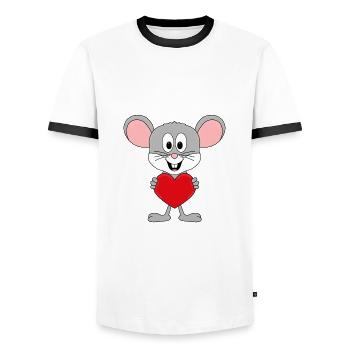 MAUS - LIEBE - TIER - KIND - BABY - Männer Kontrast-T-Shirt - Weiß/Schwarz - Vorne - AI Model Female 172 light (172cm) & AI Model Male 178 dark (178cm)