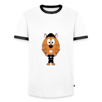 BIBER - OTTER - FESTIVAL - MUSIK - METAL - ROCK - Männer Kontrast-T-Shirt - Weiß/Schwarz - Vorne - AI Model Female 172 light (172cm) & AI Model Male 178 dark (178cm)