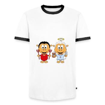 SCHAFE - ENGEL - TEUFEL - HIMMEL - HÖLLE - TIERE - Männer Kontrast-T-Shirt - Weiß/Schwarz - Vorne - AI Model Female 172 light (172cm) & AI Model Male 178 dark (178cm)