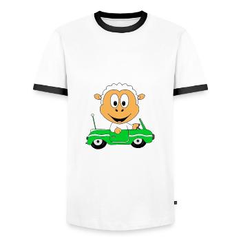 SCHAF - AUTOFAHRER - AUTO - CABRIO - TIER - FUN - Männer Kontrast-T-Shirt - Weiß/Schwarz - Vorne - AI Model Female 172 light (172cm) & AI Model Male 178 dark (178cm)