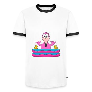 FLAMINGO - PLANSCHBECKEN - SOMMER - BADEN - SHAKA - Männer Kontrast-T-Shirt - Weiß/Schwarz - Vorne - AI Model Female 172 light (172cm) & AI Model Male 178 dark (178cm)