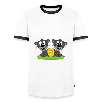 SONNE - SOMMER - LIEBE - PANTHER - TIERE - KINDER - Männer Kontrast-T-Shirt - Weiß/Schwarz - Vorne - AI Model Female 172 light (172cm) & AI Model Male 178 dark (178cm)