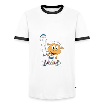KITESURFEN - KITE - KITER - KITESURFER - SCHAF - Männer Kontrast-T-Shirt - Weiß/Schwarz - Vorne - AI Model Female 172 light (172cm) & AI Model Male 178 dark (178cm)