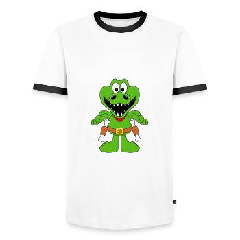 COWBOY - WESTERN - KROKODIL - SHERIFF - PISTOLEN - Männer Kontrast-T-Shirt - Weiß/Schwarz - Vorne - AI Model Female 172 light (172cm) & AI Model Male 178 dark (178cm)