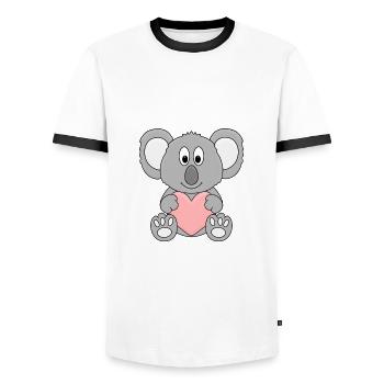 KOALA - HERZ - LIEBE - LOVE - TIER - KIND - BABY - Männer Kontrast-T-Shirt - Weiß/Schwarz - Vorne - AI Model Female 172 light (172cm) & AI Model Male 178 dark (178cm)