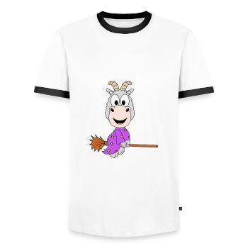 ZIEGE - HEXE - HEXENBESEN - TIER - KIND - BABY - Männer Kontrast-T-Shirt - Weiß/Schwarz - Vorne - AI Model Female 172 light (172cm) & AI Model Male 178 dark (178cm)