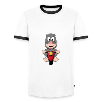 MAULWURF - MOTORRAD - MOTORRADFAHRER - BIKER - Männer Kontrast-T-Shirt - Weiß/Schwarz - Vorne - AI Model Female 172 light (172cm) & AI Model Male 178 dark (178cm)