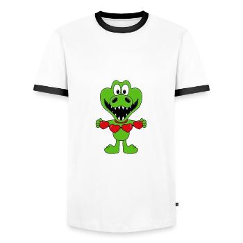 KROKODIL - LIEBE - LOVE - TIER - KINDER - BABY - Männer Kontrast-T-Shirt - Weiß/Schwarz - Vorne - AI Model Female 172 light (172cm) & AI Model Male 178 dark (178cm)