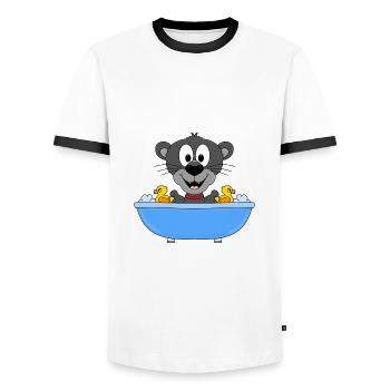 PANTHER - BADEWANNE - TIER - TIERISCH - KINDER - Männer Kontrast-T-Shirt - Weiß/Schwarz - Vorne - AI Model Female 172 light (172cm) & AI Model Male 178 dark (178cm)