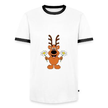 REH - BLUMEN - TIER - KINDER - BABY - LIEBE - Männer Kontrast-T-Shirt - Weiß/Schwarz - Vorne - AI Model Female 172 light (172cm) & AI Model Male 178 dark (178cm)