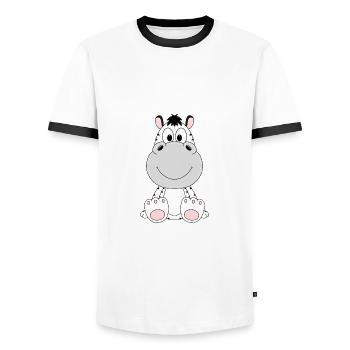 ZEBRA - TIER - KINDER - BABY - ZOO - Männer Kontrast-T-Shirt - Weiß/Schwarz - Vorne - AI Model Female 172 light (172cm) & AI Model Male 178 dark (178cm)