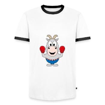 BOXER - ZIEGE - BOXEN - SPORT - TIERISCH - Männer Kontrast-T-Shirt - Weiß/Schwarz - Vorne - AI Model Female 172 light (172cm) & AI Model Male 178 dark (178cm)