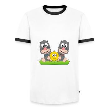 MAULWÜRFE - SOMMER - SONNE - SONNENSCHEIN - LIEBE - Männer Kontrast-T-Shirt - Weiß/Schwarz - Vorne - AI Model Female 172 light (172cm) & AI Model Male 178 dark (178cm)