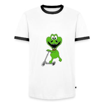 KROKODIL - ROLLER - TIER - TIERISCH - Männer Kontrast-T-Shirt - Weiß/Schwarz - Vorne - AI Model Female 172 light (172cm) & AI Model Male 178 dark (178cm)