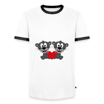 PANTHER - LIEBE - LOVE - TIERE - VERLIEBT - Männer Kontrast-T-Shirt - Weiß/Schwarz - Vorne - AI Model Female 172 light (172cm) & AI Model Male 178 dark (178cm)