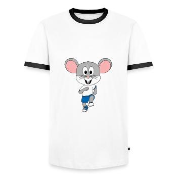 MAUS - SPORT - LAUFEN - JOGGEN - MARATHON - TIER - Männer Kontrast-T-Shirt - Weiß/Schwarz - Vorne - AI Model Female 172 light (172cm) & AI Model Male 178 dark (178cm)