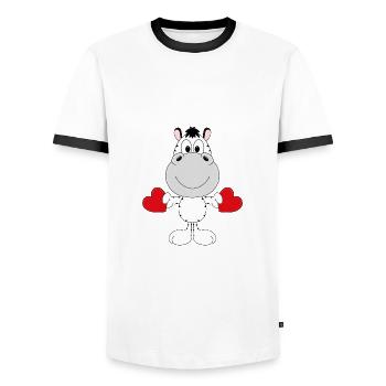 ZEBRA - LIEBE - LOVE - TIER - TIERISCH - VERLIEBT - Männer Kontrast-T-Shirt - Weiß/Schwarz - Vorne - AI Model Female 172 light (172cm) & AI Model Male 178 dark (178cm)