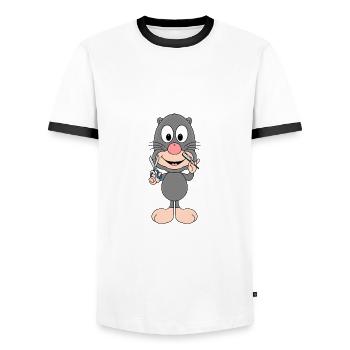 MAULWURF - FRISEUR - BERUF - FRISUR - TIER - Männer Kontrast-T-Shirt - Weiß/Schwarz - Vorne - AI Model Female 172 light (172cm) & AI Model Male 178 dark (178cm)
