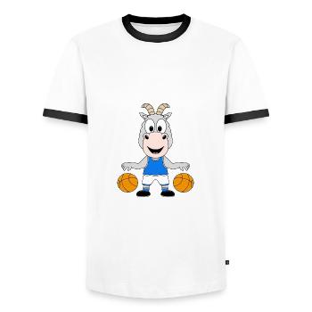 ZIEGE - BASKETBALL - SPORT - TIER - KIND - BABY - Männer Kontrast-T-Shirt - Weiß/Schwarz - Vorne - AI Model Female 172 light (172cm) & AI Model Male 178 dark (178cm)