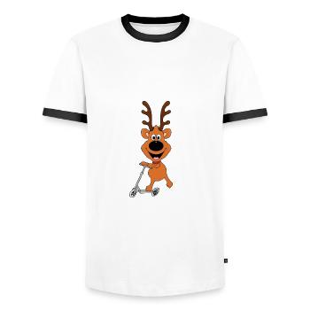 REH - ROLLER - SPORT - TIER - KIND - BABY - Männer Kontrast-T-Shirt - Weiß/Schwarz - Vorne - AI Model Female 172 light (172cm) & AI Model Male 178 dark (178cm)