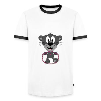 PANTHER - SPRINGSEIL - SEILSPRINGEN - TIER - BABY - Männer Kontrast-T-Shirt - Weiß/Schwarz - Vorne - AI Model Female 172 light (172cm) & AI Model Male 178 dark (178cm)