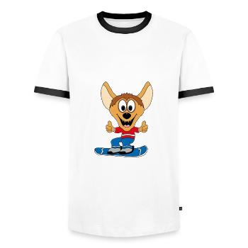HYÄNE - SNOWBOARD - WINTERSPORT - SPORT - TIER - Männer Kontrast-T-Shirt - Weiß/Schwarz - Vorne - AI Model Female 172 light (172cm) & AI Model Male 178 dark (178cm)