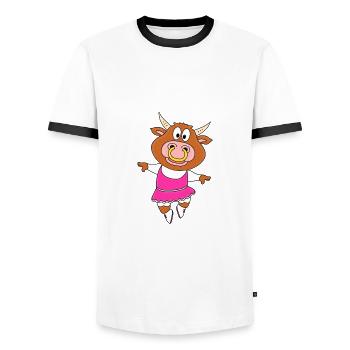 BULLE - STIER - KUH - TANZEN - TÄNZERIN - TIER - Männer Kontrast-T-Shirt - Weiß/Schwarz - Vorne - AI Model Female 172 light (172cm) & AI Model Male 178 dark (178cm)