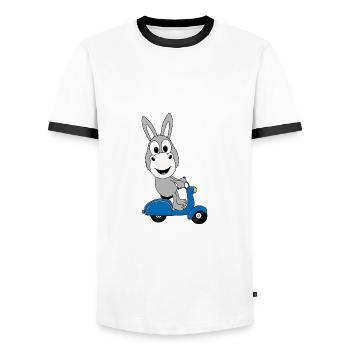 ESEL - ROLLER - TIER - TIERISCH - Männer Kontrast-T-Shirt - Weiß/Schwarz - Vorne - AI Model Female 172 light (172cm) & AI Model Male 178 dark (178cm)