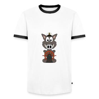 WILDSCHWEIN - KAPITÄN - MEER - SEE - TIER - BOOT - Männer Kontrast-T-Shirt - Weiß/Schwarz - Vorne - AI Model Female 172 light (172cm) & AI Model Male 178 dark (178cm)