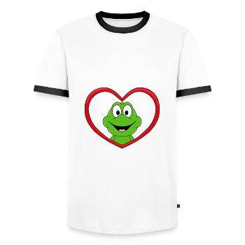 LIEBE - LOVE - FROSCH - TIER - KIND - BABY - FUN - Männer Kontrast-T-Shirt - Weiß/Schwarz - Vorne - AI Model Female 172 light (172cm) & AI Model Male 178 dark (178cm)