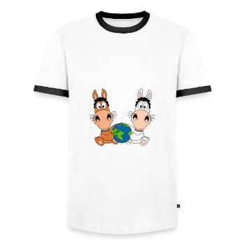 PFERDE - PONYS - ERDE - WELT - PLANET - TIERE - Männer Kontrast-T-Shirt - Weiß/Schwarz - Vorne - AI Model Female 172 light (172cm) & AI Model Male 178 dark (178cm)