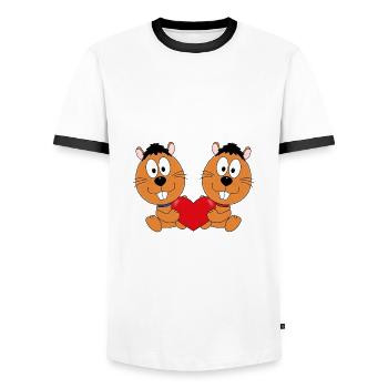 BIBER - OTTER - TIERISCH - VERLIEBT - LIEBE - LOVE - Männer Kontrast-T-Shirt - Weiß/Schwarz - Vorne - AI Model Female 172 light (172cm) & AI Model Male 178 dark (178cm)