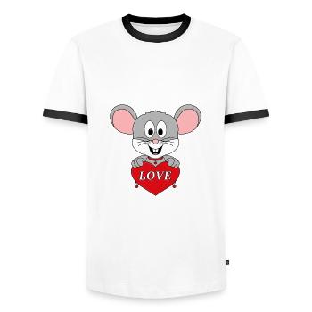 MAUS - HERZ - LIEBE - TIERISCH - VERLIEBT - TIER - Männer Kontrast-T-Shirt - Weiß/Schwarz - Vorne - AI Model Female 172 light (172cm) & AI Model Male 178 dark (178cm)
