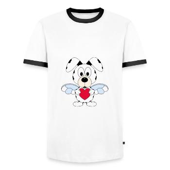 HUND - ENGEL - LIEBE - HIMMEL - TIERISCH - LOVE - Männer Kontrast-T-Shirt - Weiß/Schwarz - Vorne - AI Model Female 172 light (172cm) & AI Model Male 178 dark (178cm)