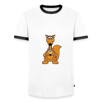 KÄNGURUS - BABY - MAMA - KIND - KÄNGURU - TIERE - Männer Kontrast-T-Shirt - Weiß/Schwarz - Vorne - AI Model Female 172 light (172cm) & AI Model Male 178 dark (178cm)
