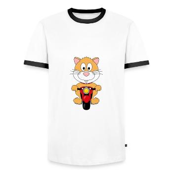 MOTORRAD - HAMSTER - BIKER - MOTORSPORT - TIER - Männer Kontrast-T-Shirt - Weiß/Schwarz - Vorne - AI Model Female 172 light (172cm) & AI Model Male 178 dark (178cm)
