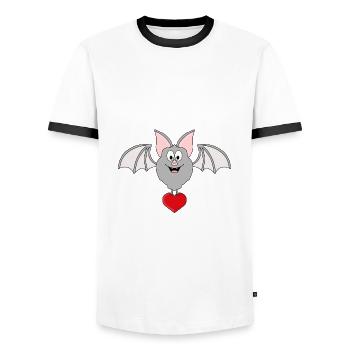 FLEDERMAUS - TIER - LIEBE - LOVE - HERZ - VERLIEBT - Männer Kontrast-T-Shirt - Weiß/Schwarz - Vorne - AI Model Female 172 light (172cm) & AI Model Male 178 dark (178cm)